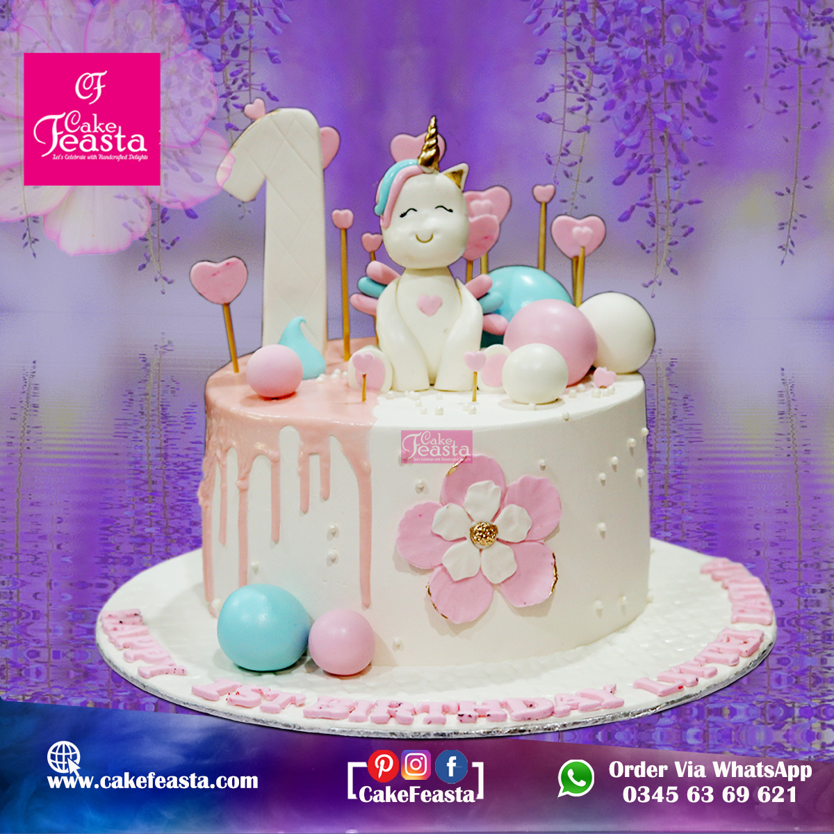 Unicorn Theme 1st Birthday Cake- Online Cake Order in Lahore