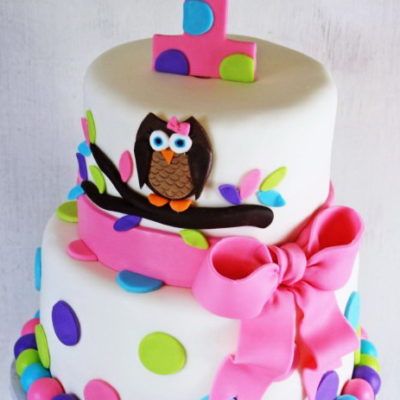Owl with Pink Ribbon Cake in lahore