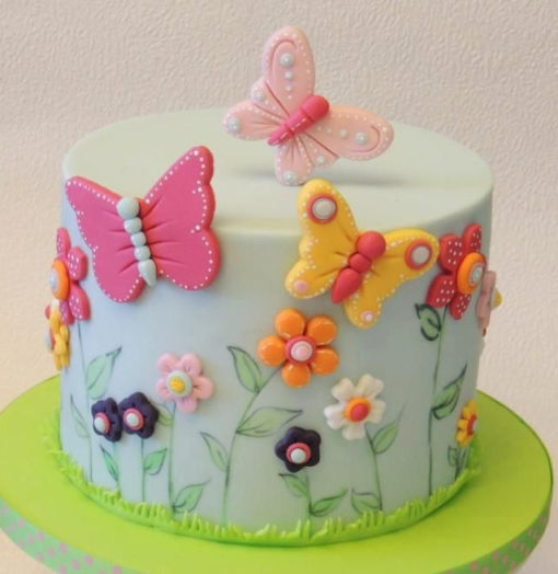 Flowers Butterfly Green Theme Cake in Lahore