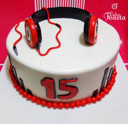Red Headphones Birthday Cake in Lahore