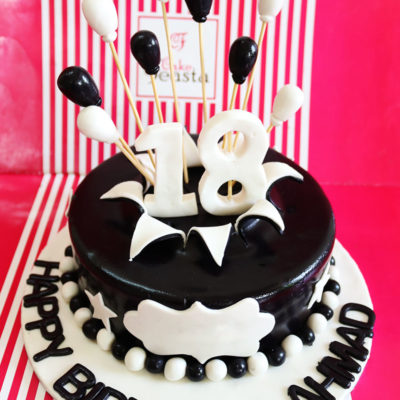 White Black Balloons Birthday Cake in Lahore