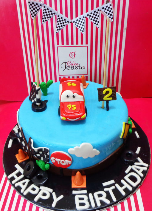 95 Car Blue Track Birthday Cake