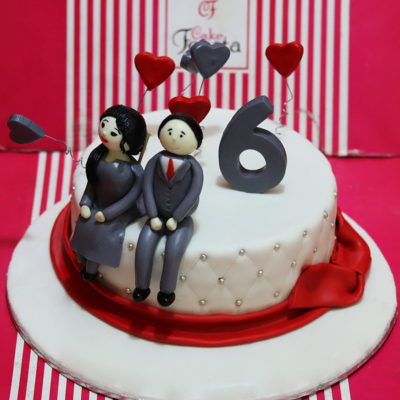 Couple Red Hearts Anniversary Cake