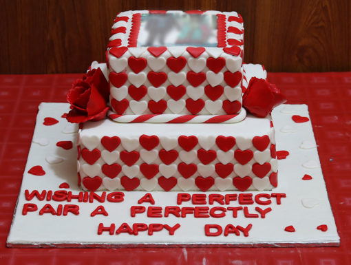 White Red Hearts Anniversary Picture Cake