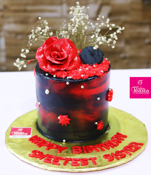 Red Black Flower Birthday Cake