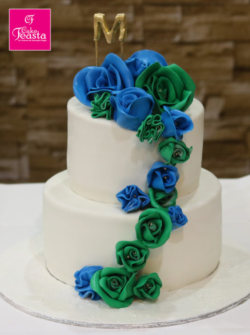 2 Tier Green Blur Flower Cake