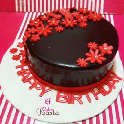 Chocolate With Red Flower Birthday Cake