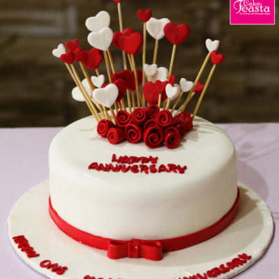Heart Flowers Theme Anniversary Cake