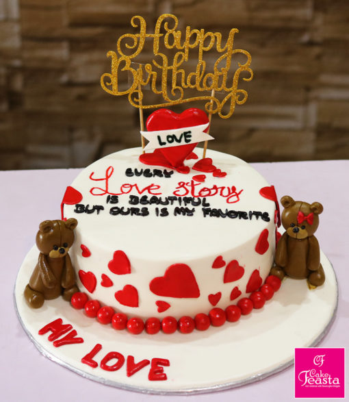 Heart Theme Love Story Anniversary Cake