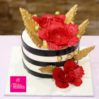 Red Flower Girls Birthday Cake