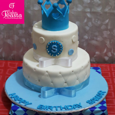 2 Tier Blue Crown Birthday Cake