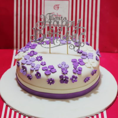 Purple Flowers Theme Birthday Cake