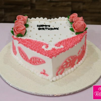 Rose Theme Heart Shaped Birthday Cake