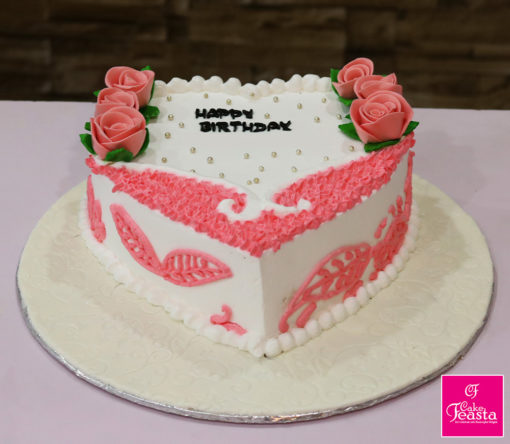 Rose Theme Heart Shaped Birthday Cake