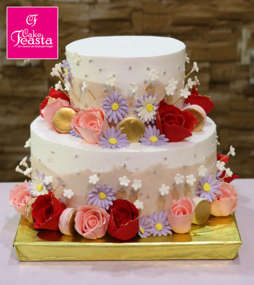 Tier Flower Theme Wedding Cake