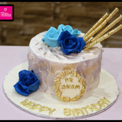 Blue Flowers Cream Birthday Cake