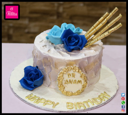 Blue Flowers Cream Birthday Cake