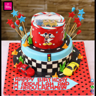 2 Tier Racing Car Theme Cake