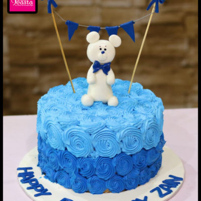 Blue Theme White Bear Cake