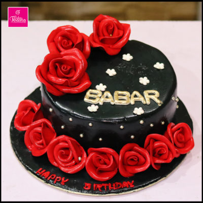 Red Roses Black Birthday Cake