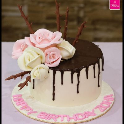 Pink White Flowers Theme Birthday Cake