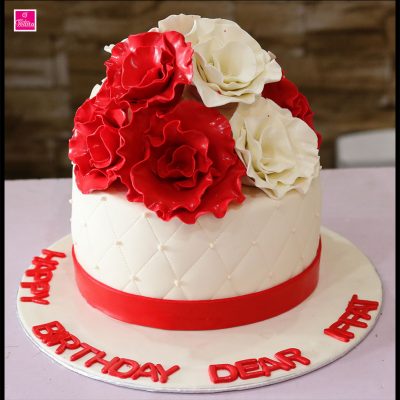 Red White Flower Theme Birthday Cake
