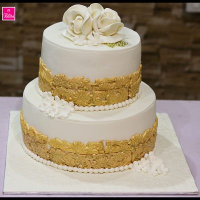Gold White Wedding Cake