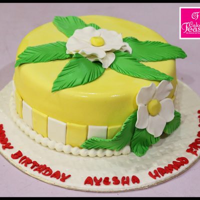 Flower Theme Yellow Birthday Cake