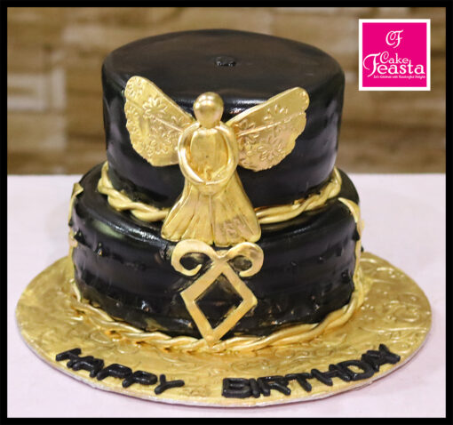 Gold Black Theme Birthday Cake