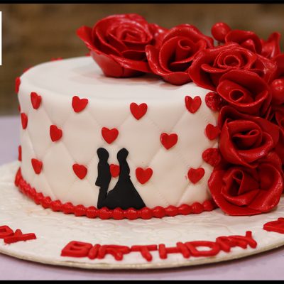 Red Rose and Heart Birthday Cake