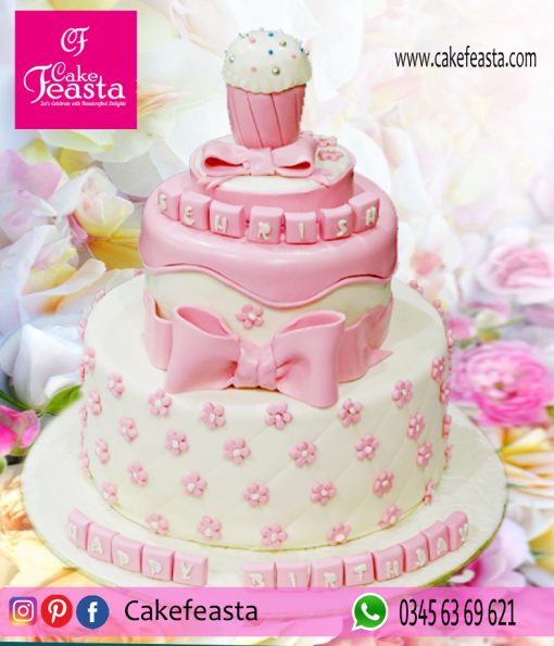 2-Tier-Pink-Flowers-Birthday-Cake