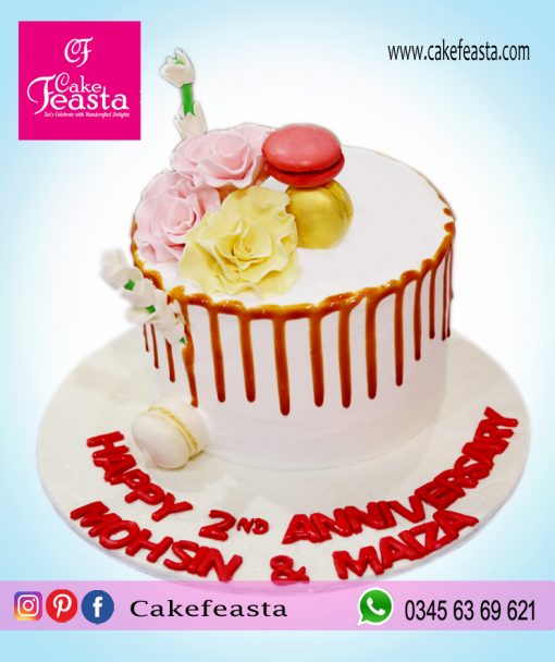 Macrons Pink Flower Anniversary Cake