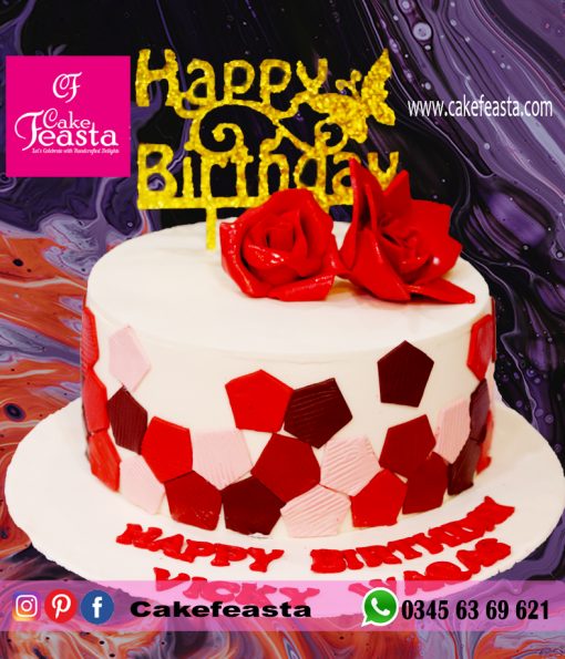 Red Flowers Birthday Cake