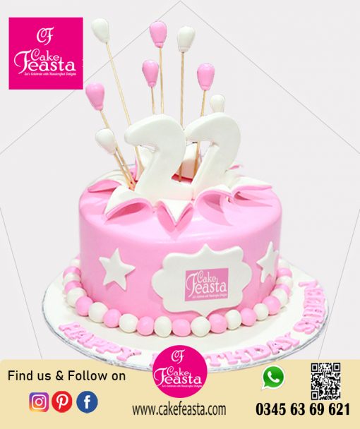 Pink & White Theme Birthday Cake