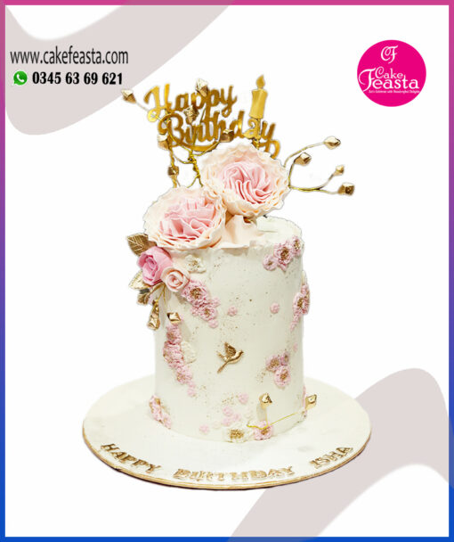 Pink & White Flowers Birthday Cake