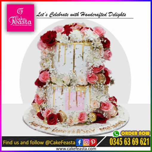 2 Tier Local/Imported Flowers Theme Birthday Cake