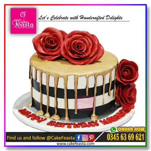 Red Flowers Theme Birthday Cake