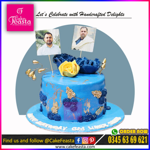 Blue & Gold Picture Birthday Cake