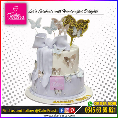2 Tier Butterfly Theme Birthday Cake