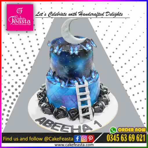 2 Tier 1st Birthday Blue Cake