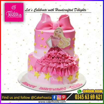 2 Tier Barbie Doll Theme Birthday Cake