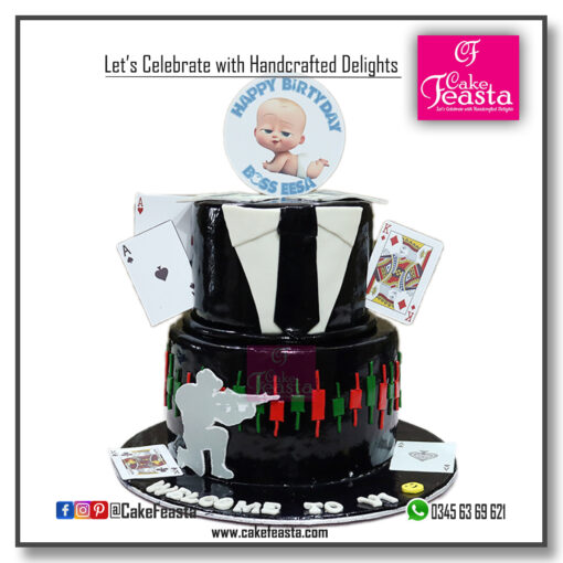 2 Tier Boss Baby Black Birthday Cake