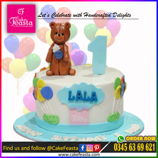 Teddy Bear Balloons Theme 1st Birthday Cake