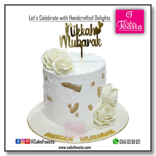 Nikkah Mubarak Golden White Cake